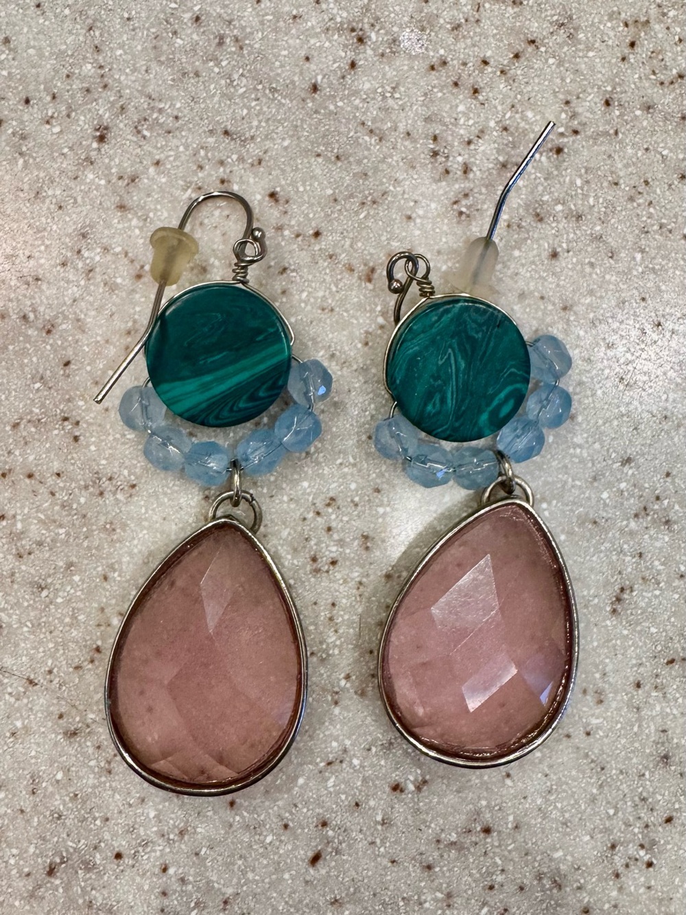 Anthropologie Teal, Light Blue & Rose Pink Teardrop Dangle Earrings